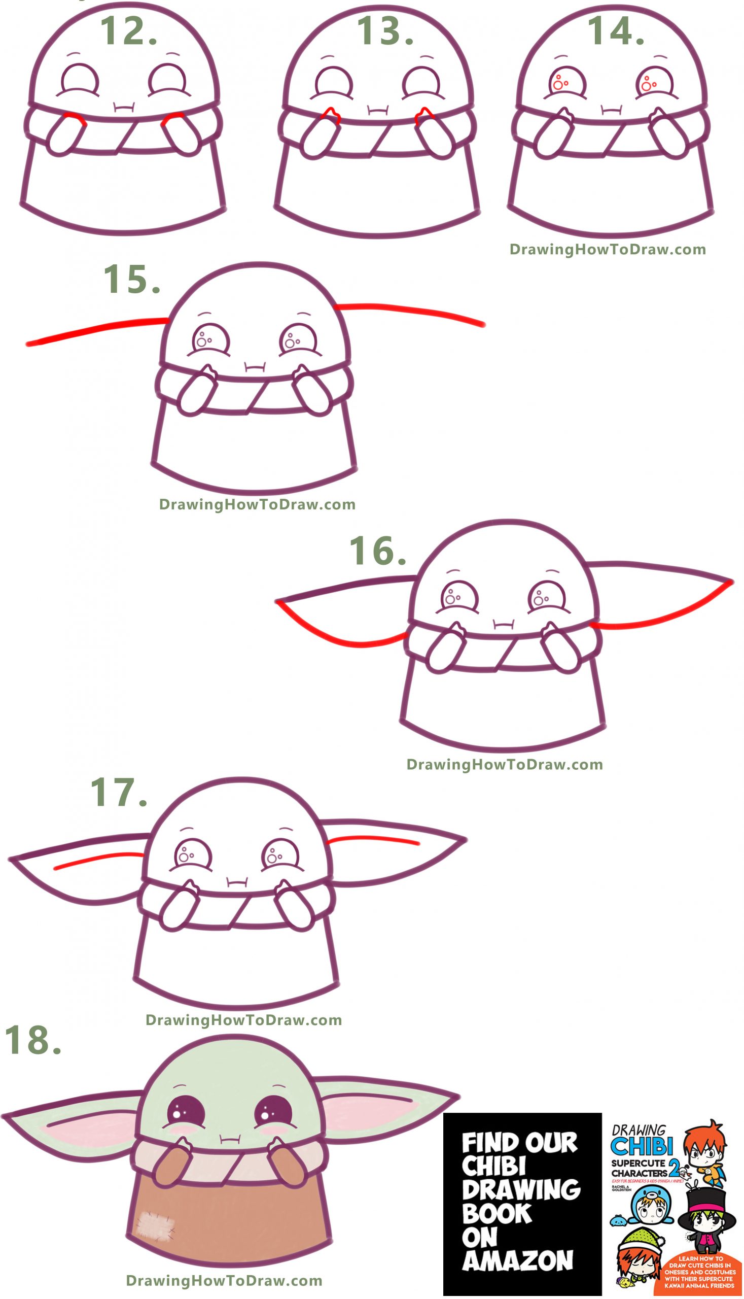 How To Draw A Cute Cartoon Baby Yoda Kawaii Chibi Easy Step By Step Drawing Tutorial How To Draw Step By Step Drawing Tutorials