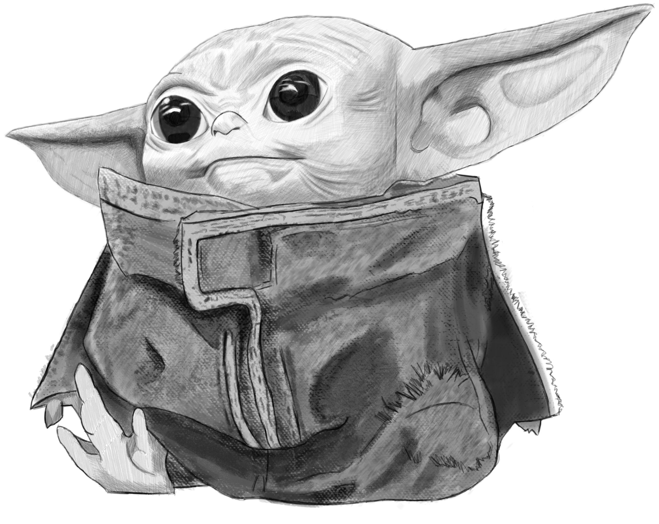 How to Draw Baby Yoda from The Mandalorian (Realistic) - Easy Step by