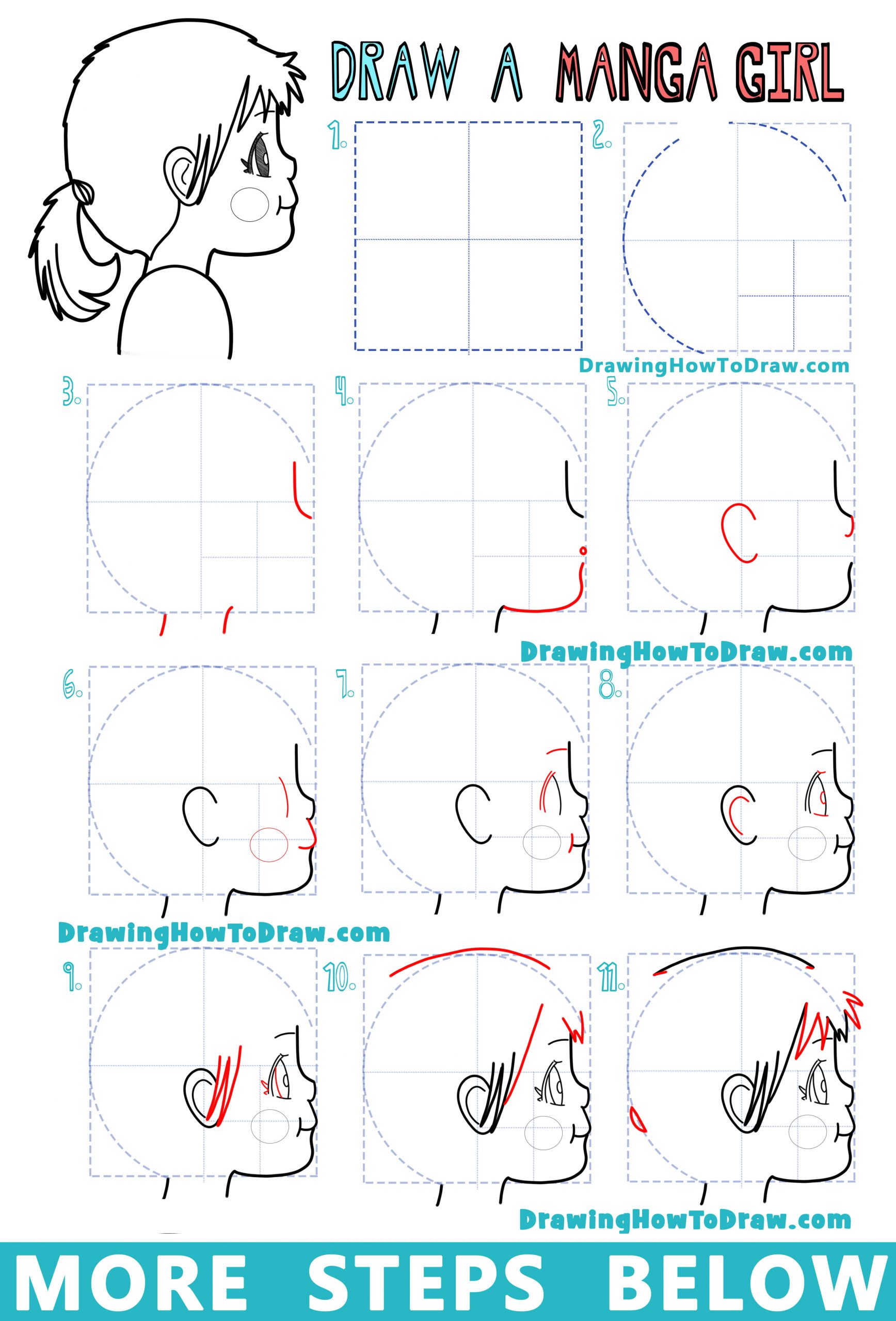 How to Draw an Anime / Manga Girl from The Side - Easy Step by Step Drawing Tutorial for Beginners