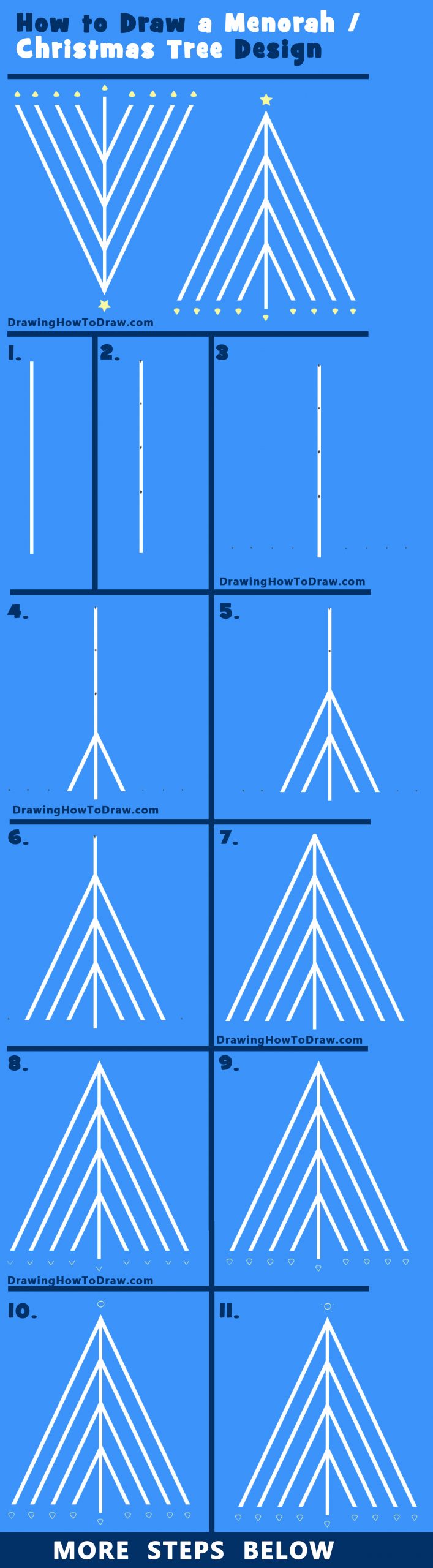 How to draw a christmas tree hanukkah meorah greeting card design