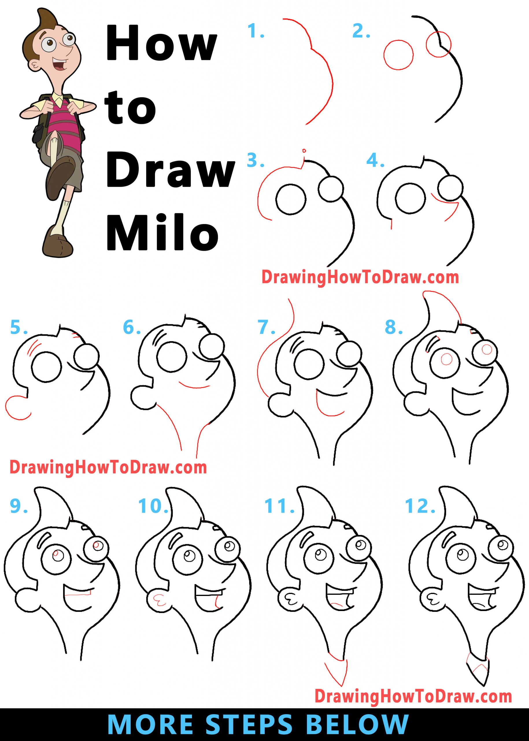 How to Draw Milo Murphy from Disney's Murphy's Law - Easy Step by Step Drawing Tutorial for Kids