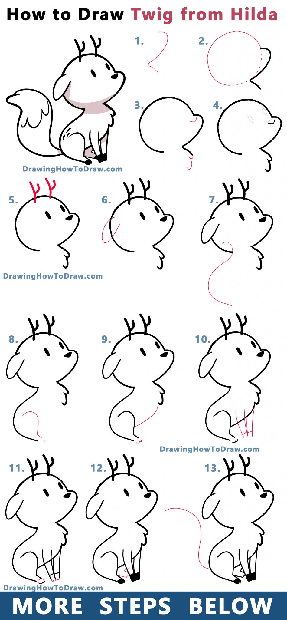 How to Draw Twig the Deerfox from Hilda Easy Step by Step Drawing