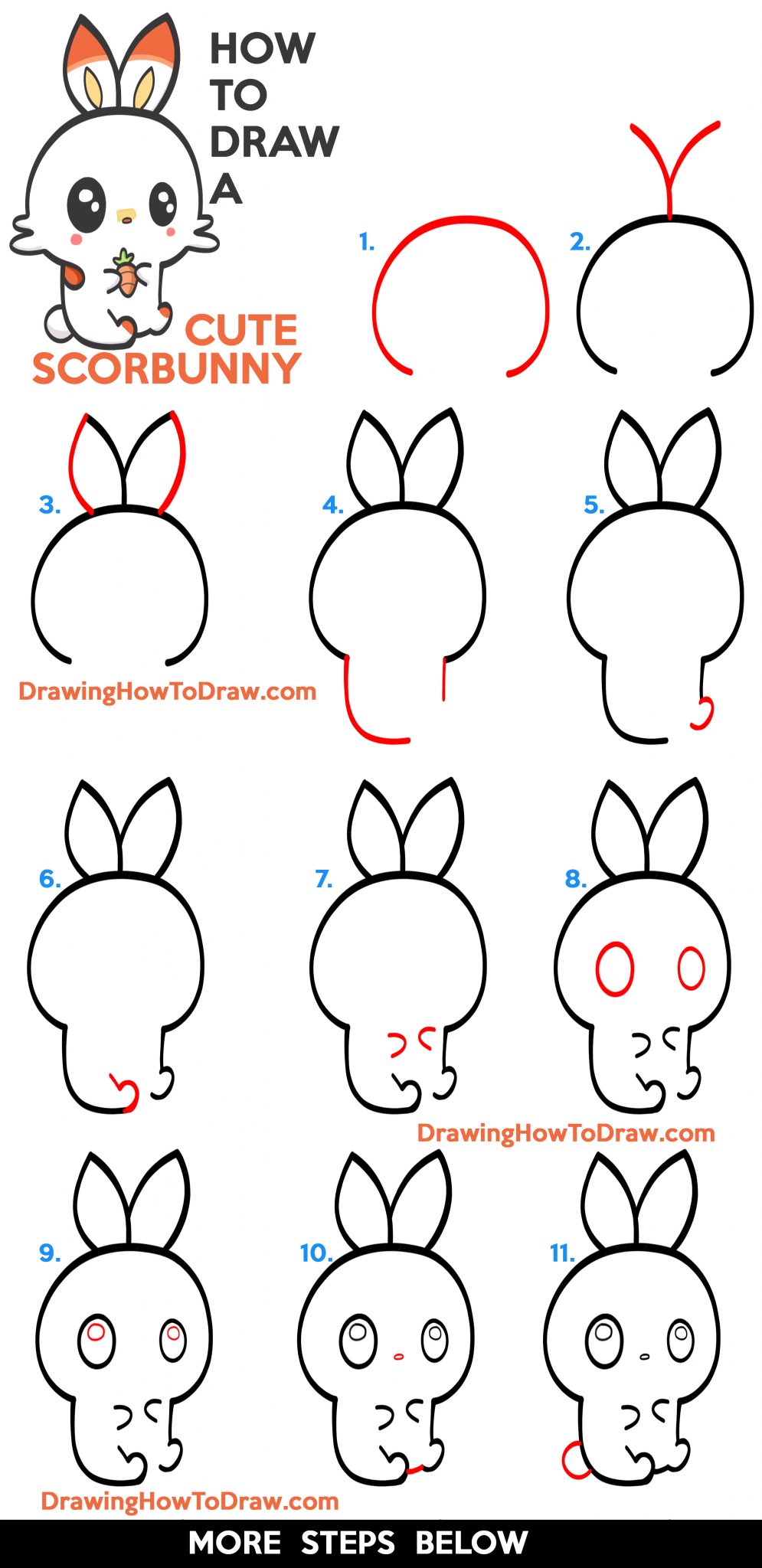 How to Draw a Cute (Kawaii / Chibi) Scorbunny from Pokemon - Easy Step ...