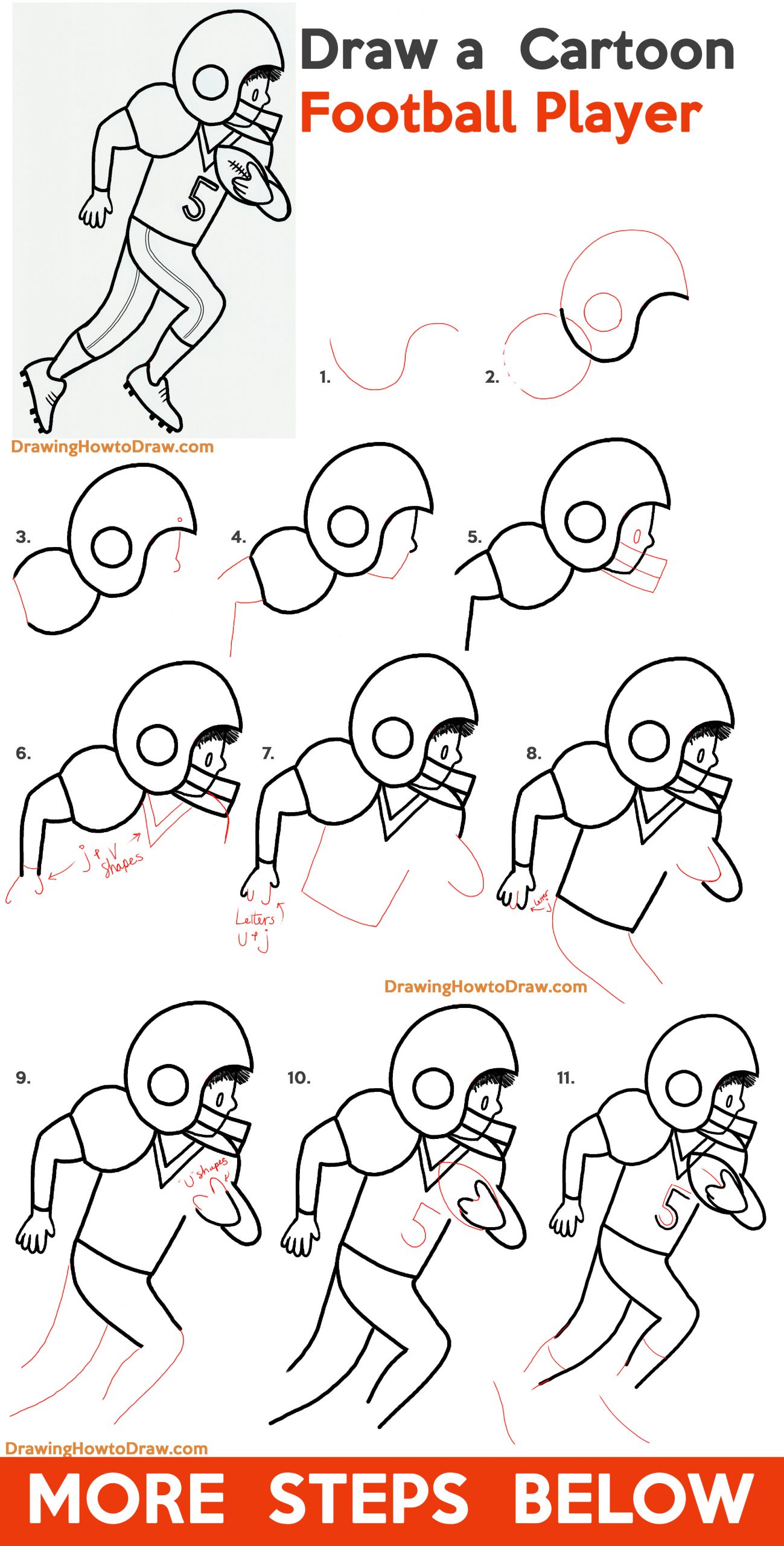 Learn How to Draw a Cartoon American Football Receiver - Easy Step by Step Drawing Tutorial