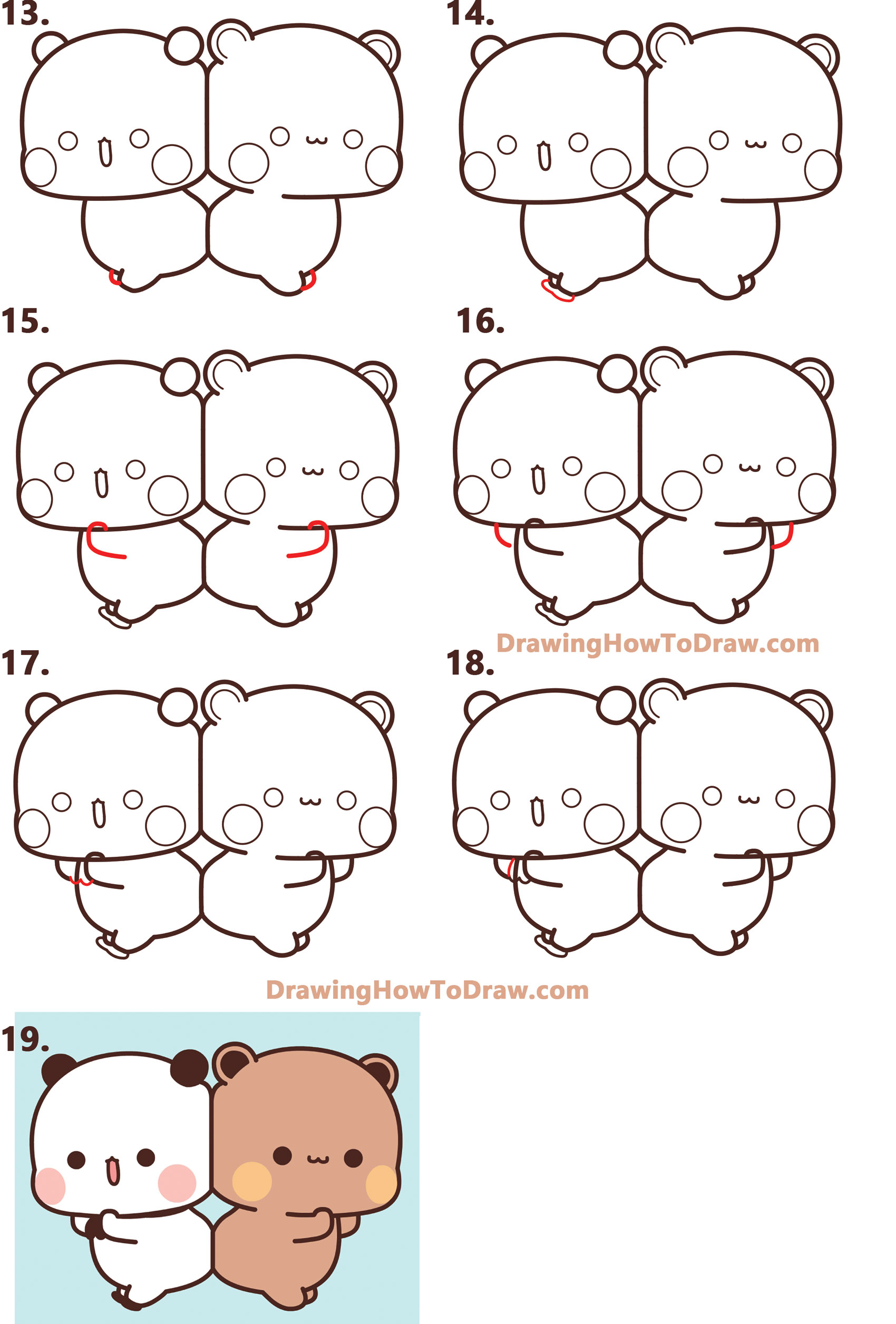 How to Draw Bear and Panda from Peach Goma (Kawaii) Easy Step by Step Drawing Tutorial