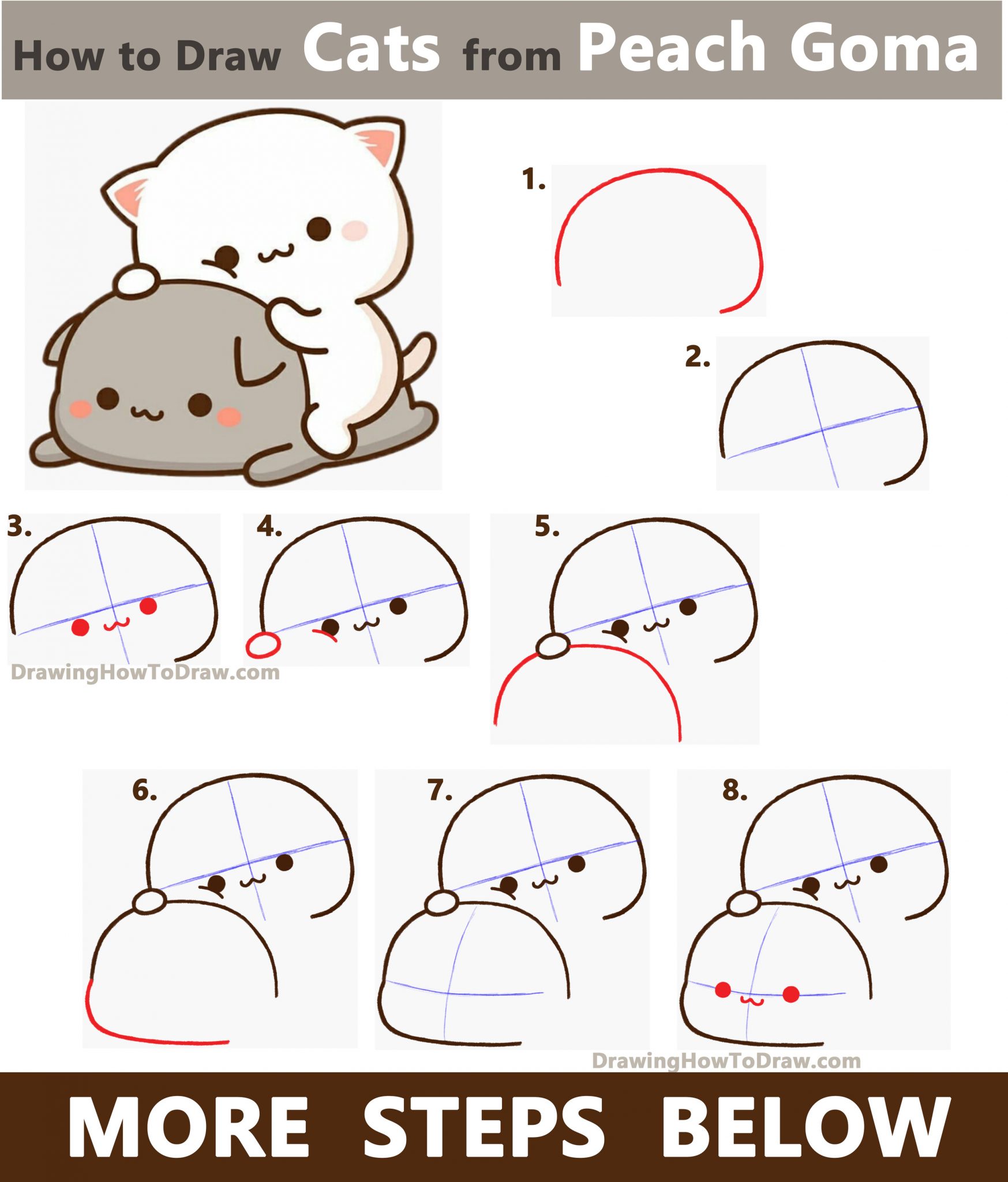 How to Draw 2 Cats from Peach Goma (Super Cute / Kawaii) Easy Step by ...