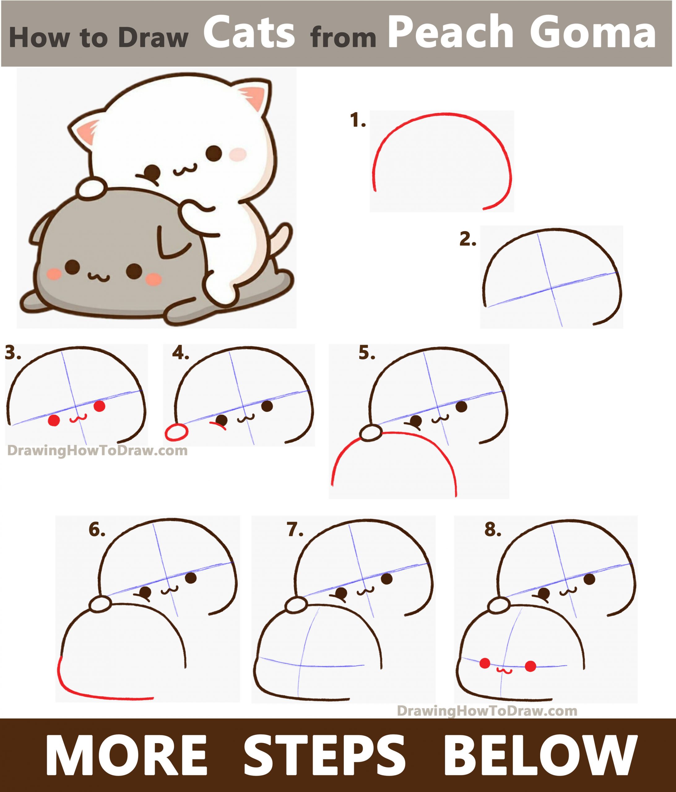 How To Draw 2 Cats From Peach Goma Super Cute Kawaii Easy Step By Step Drawing Tutorial