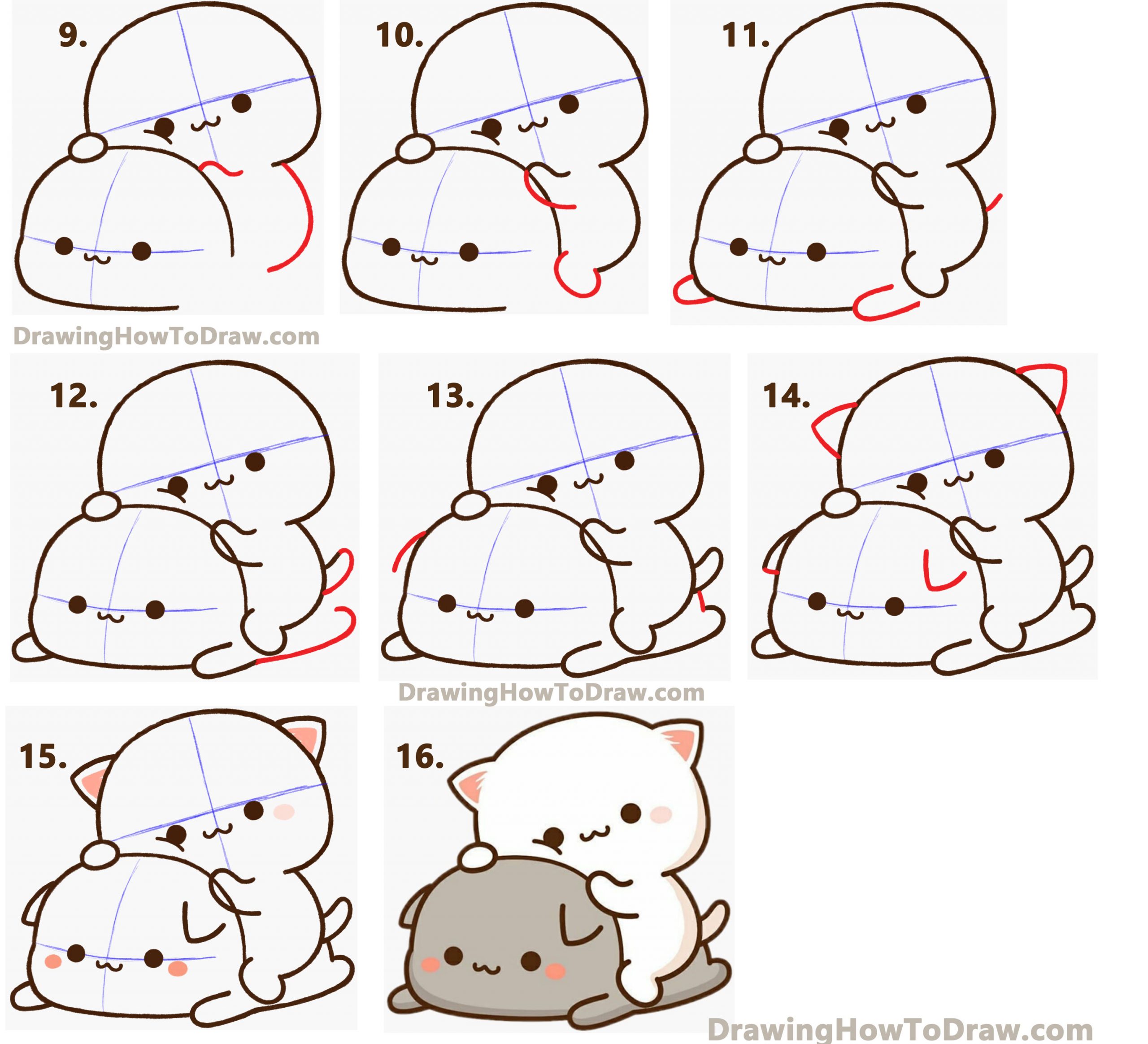 Learn How to Draw 2 Cats from Peach Goma (Super Cute / Kawaii) Easy Step by Step Drawing Tutorial