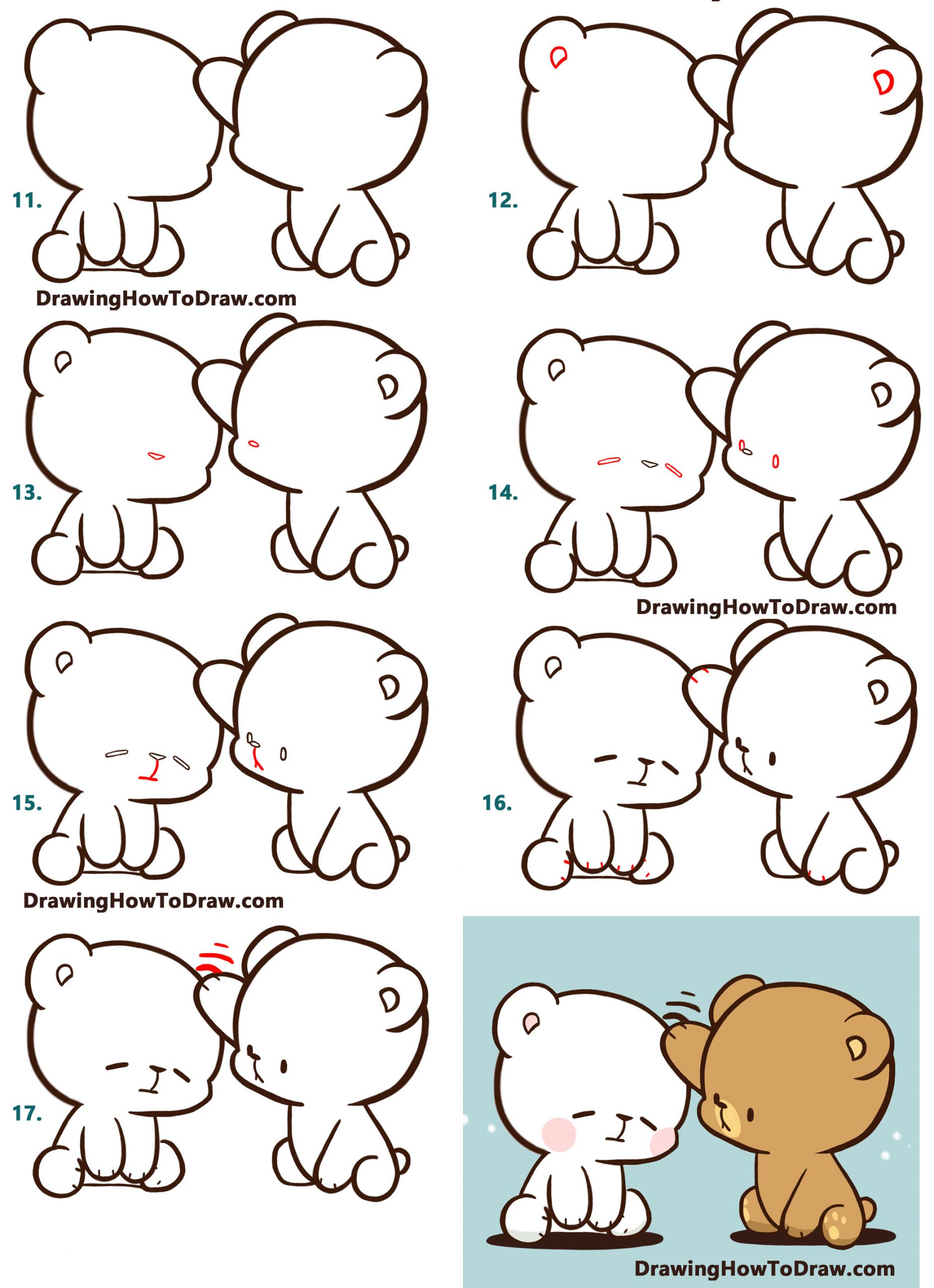 How to Draw The 2 Kawaii / Chibi Bears from Milk and Mocha - Easy Step by Step Drawing Tutorial