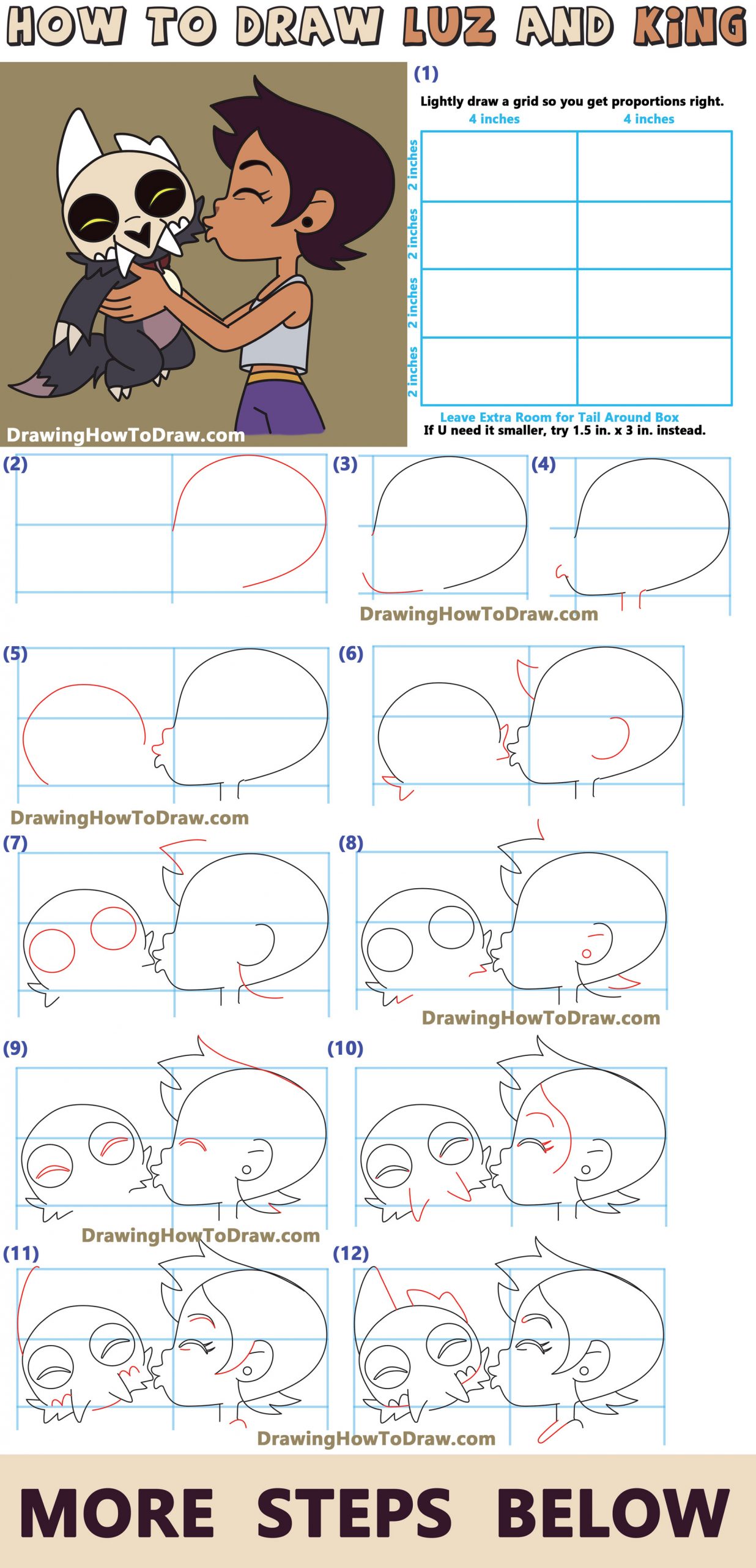 How to Draw Luz and Amity Hugging from Owl House Easy Step by Step Drawing  Tutorial for Kids - How to Draw Step by Step Drawing Tutorials