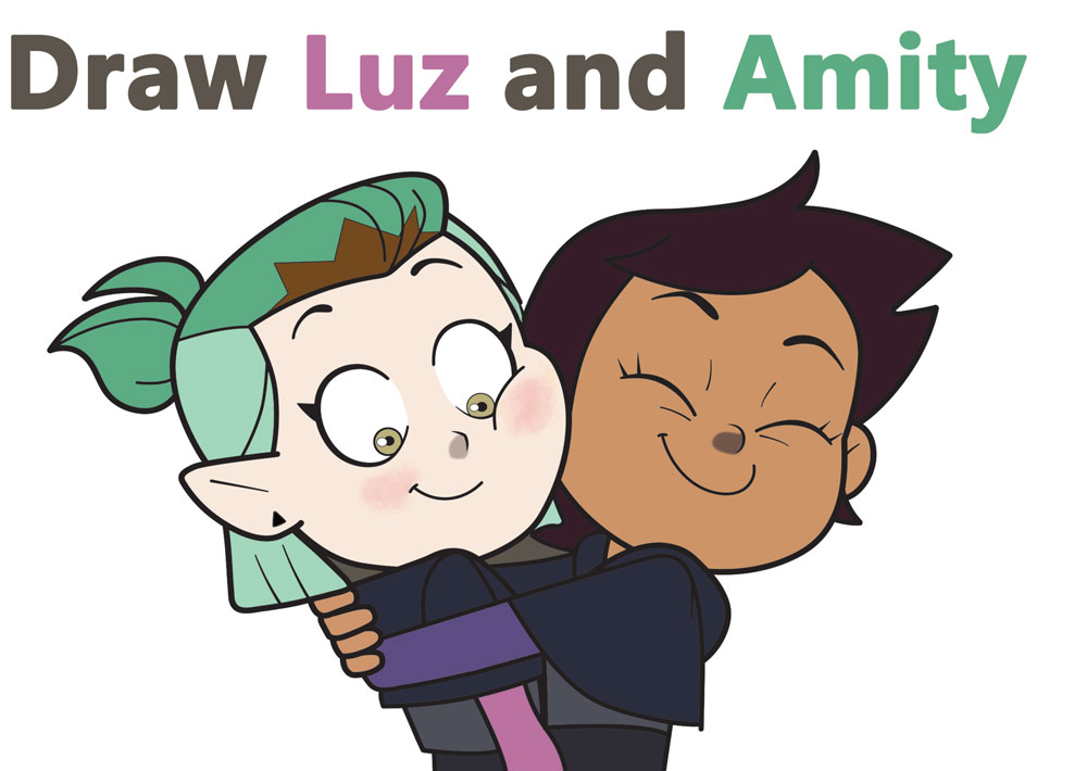 How to Draw Luz and Amity Hugging from Owl House Easy Step by Step Drawing Tutorial for Kids