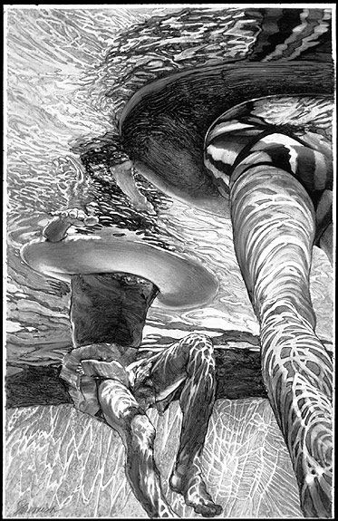 Heather Leach - Graphite pencil drawing inspirational people swimming under water
