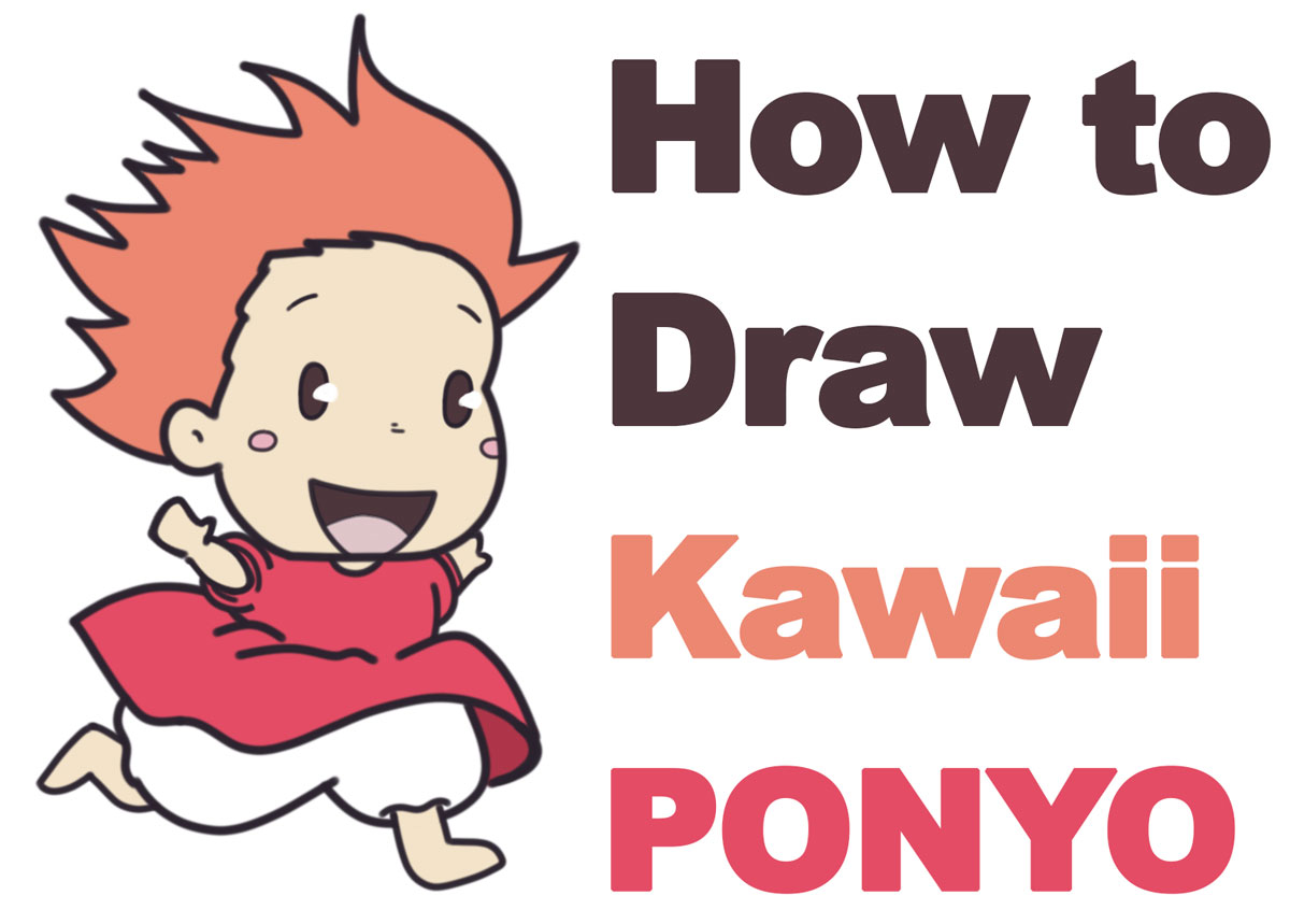 How to Draw Cute (Kawaii / Chibi) Ponyo Running in Human Form Easy Step by Step Drawing Tutorial