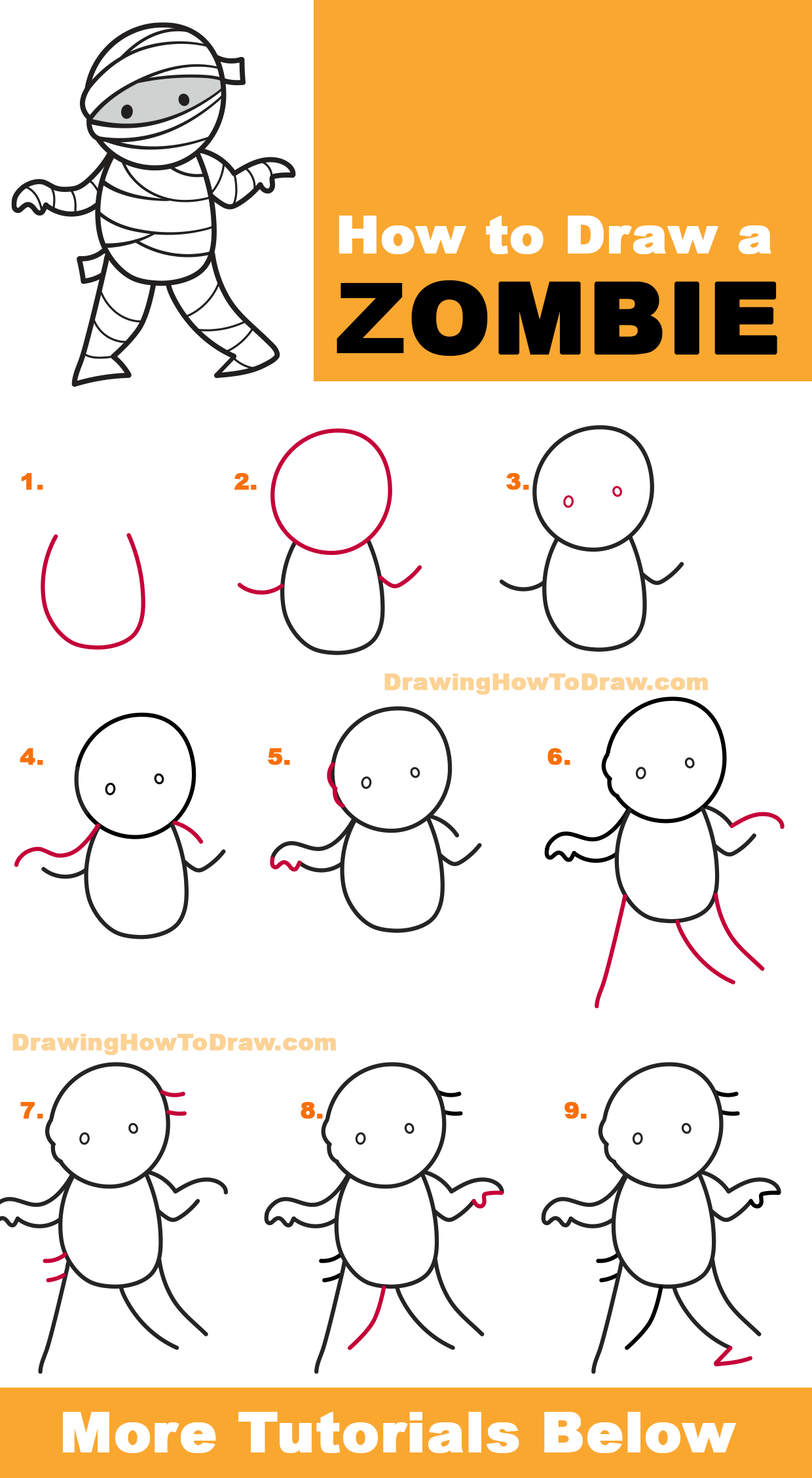 How to Draw a Cartoon Zombie Easy Step-by-Step Drawing Tutorial for Kids -  How to Draw Step by Step Drawing Tutorials