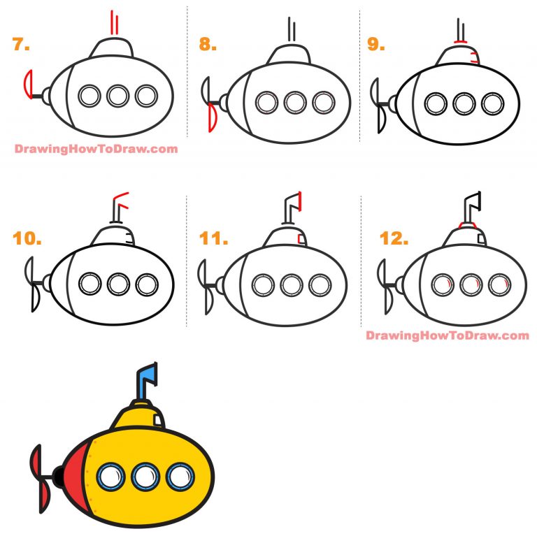 How to Draw a Cartoon Submarine Easy StepbyStep Drawing Tutorial for Kids How to Draw Step
