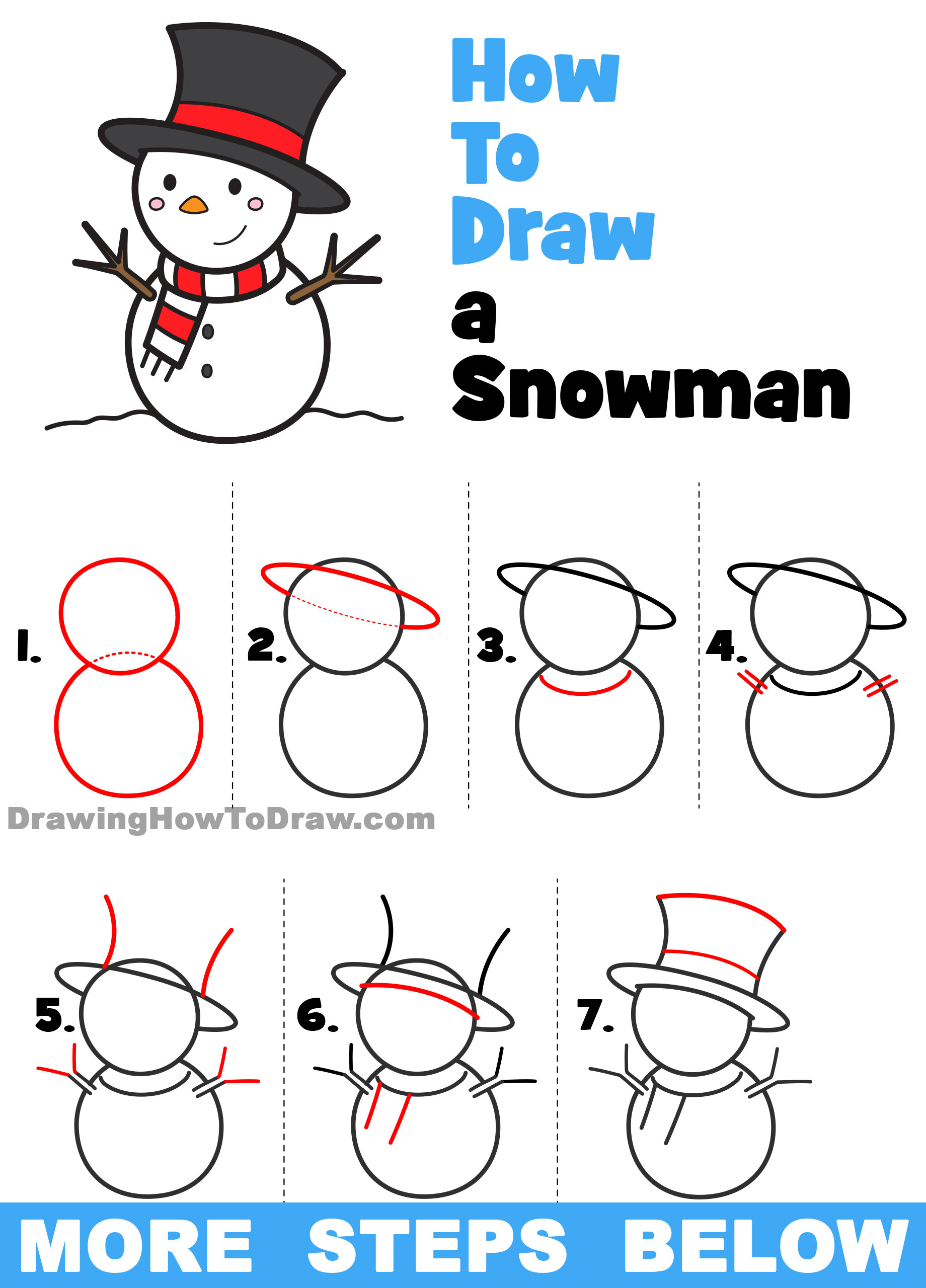 How to Draw a Cute Cartoon Snowman for Kids and Beginners - How to Draw  Step by Step Drawing Tutorials