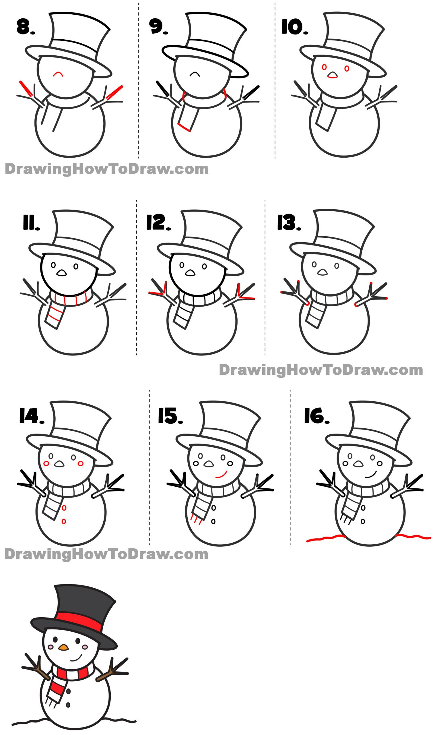 Learn How to Draw a Cute Cartoon Snowman for Kids and Beginners step by step drawing tutorial