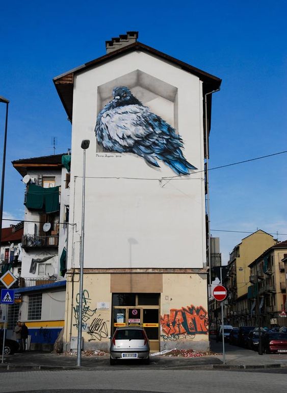bird nesting mural by Mauro Fassino