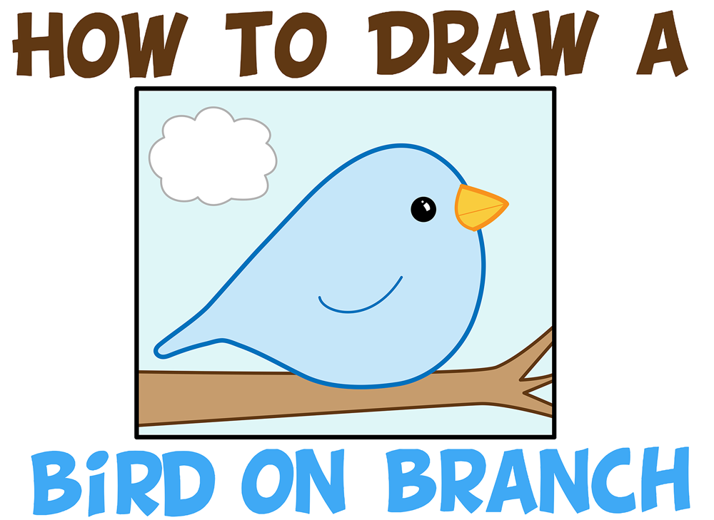 How to Draw a Cute Bird on a Branch Spring Artwork - Easy Step-by-Step Drawing Tutorial for Kids