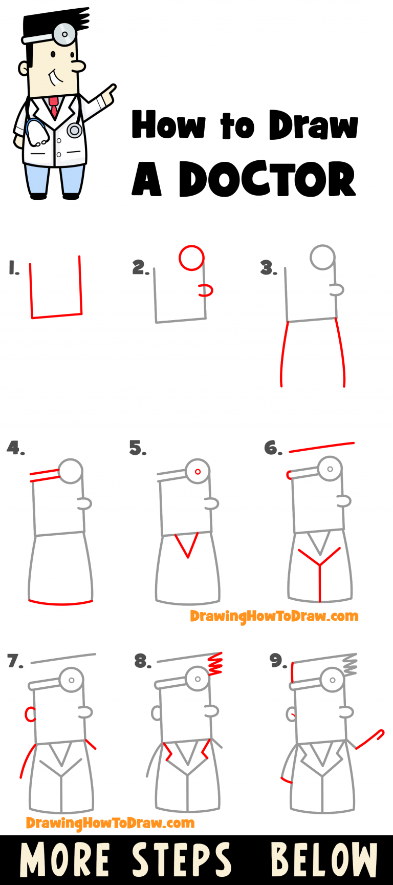 How to Draw a Cartoon Doctor with a Stethoscope Easy StepbyStep