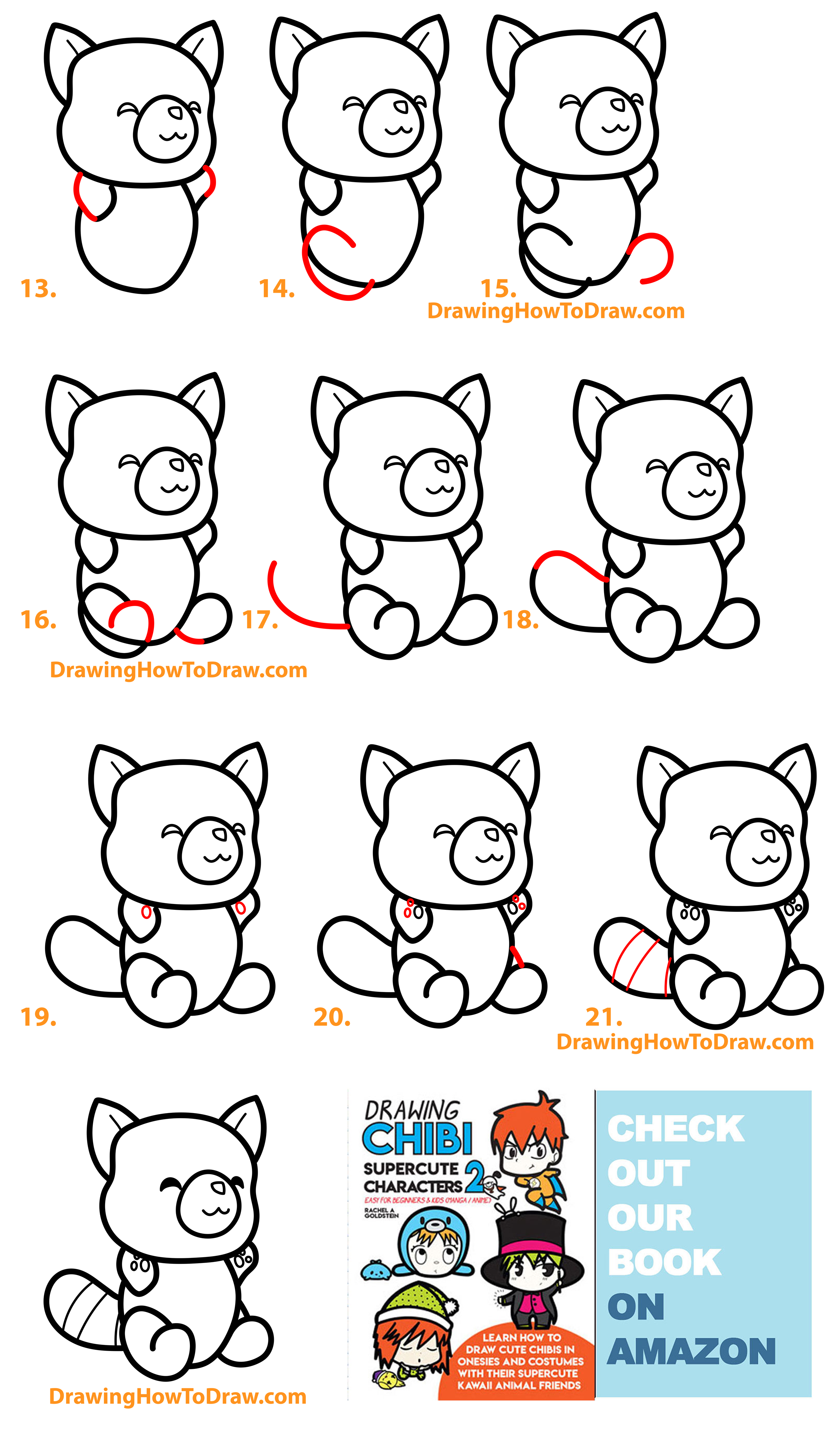 How to Draw a Cute Cartoon Red Panda Easy Step by Step Drawing Tutorial for Kids