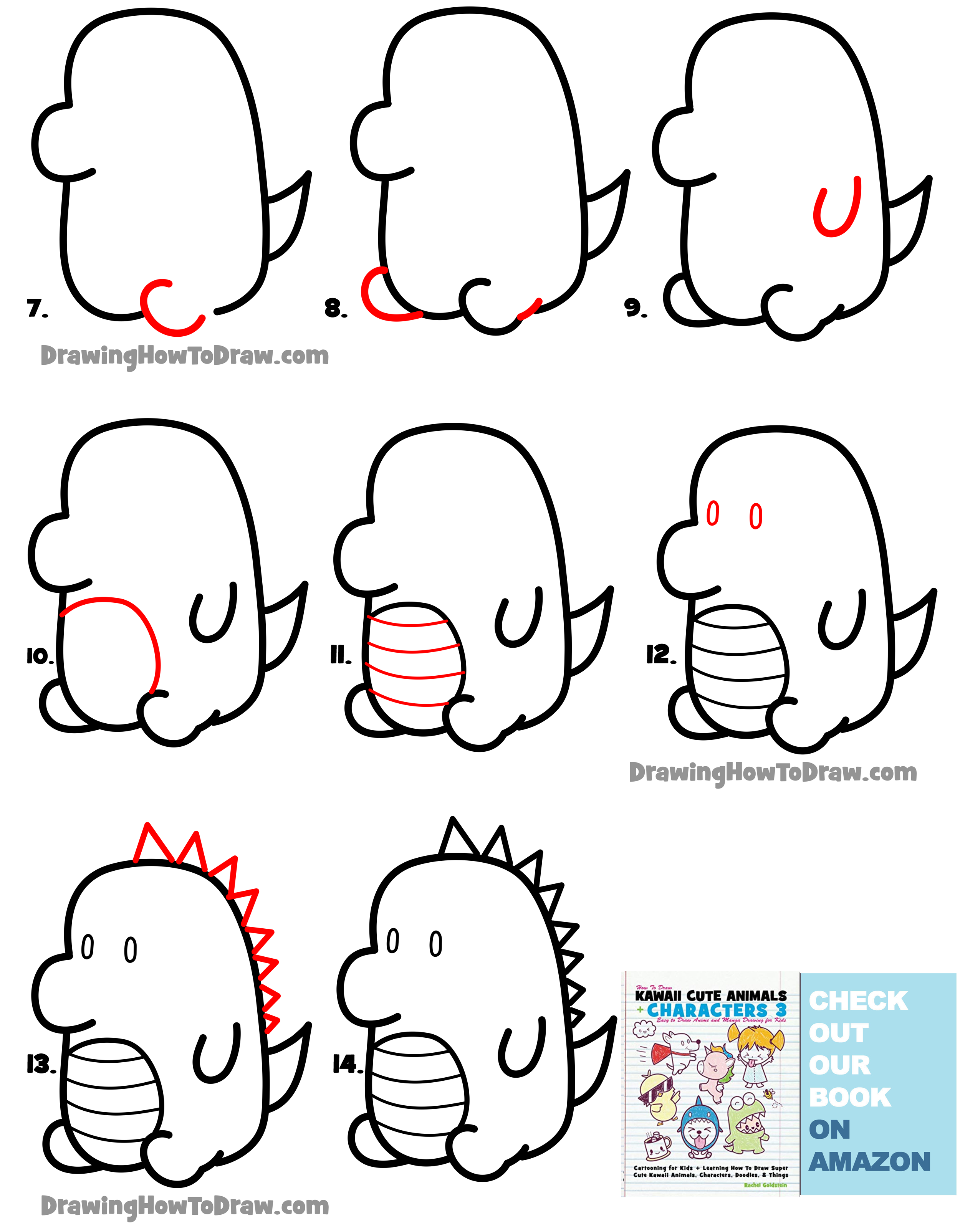 How to Draw a Cute Dinosaur (Kawaii / Chibi) Easy Step-by-Step Drawing Tutorial for Kids