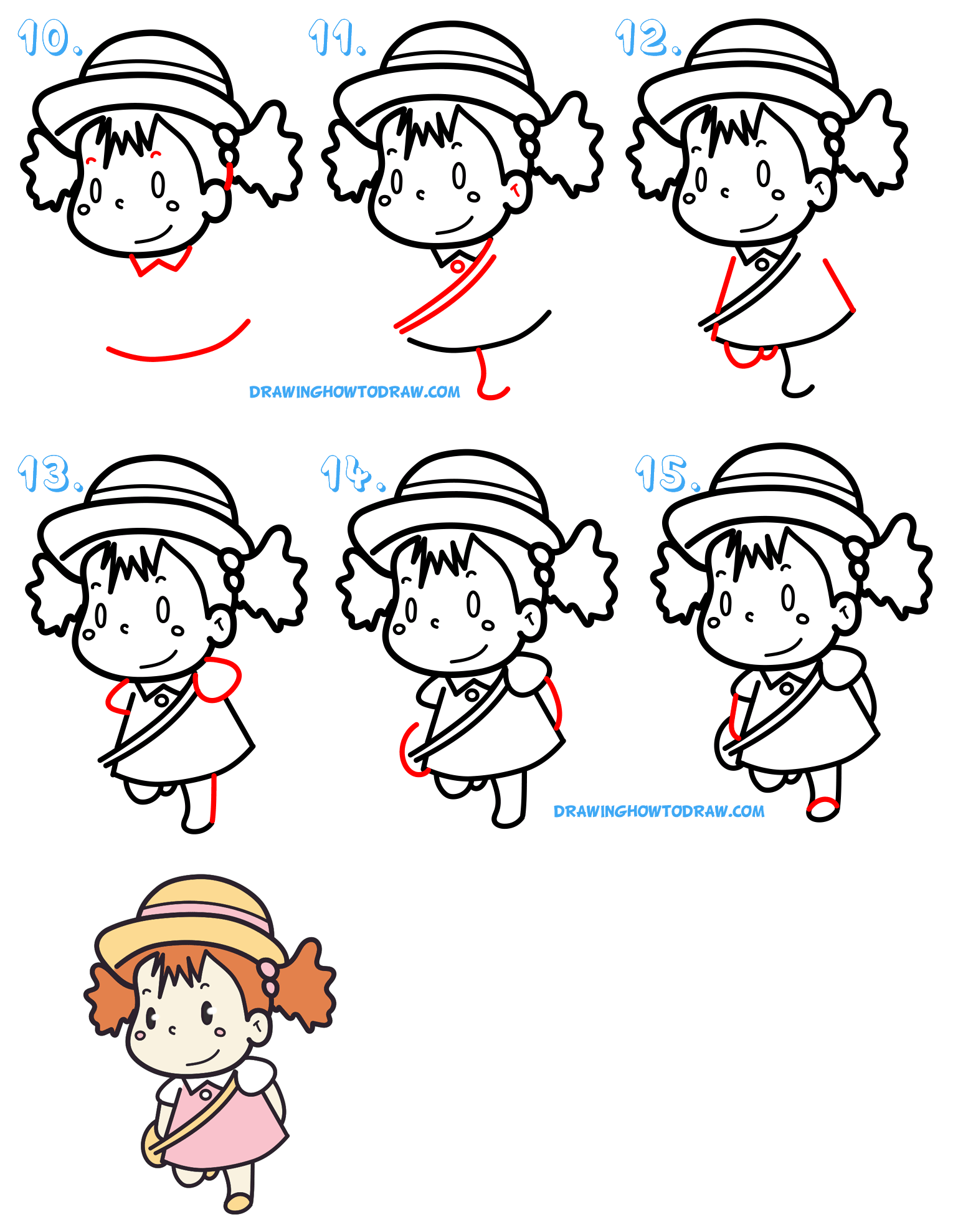 How to Draw Mei Kusakabe from My Neighbor Totoro (Cute / Kawaii / Chibi Style) Easy Step by Step Drawing Tutorial