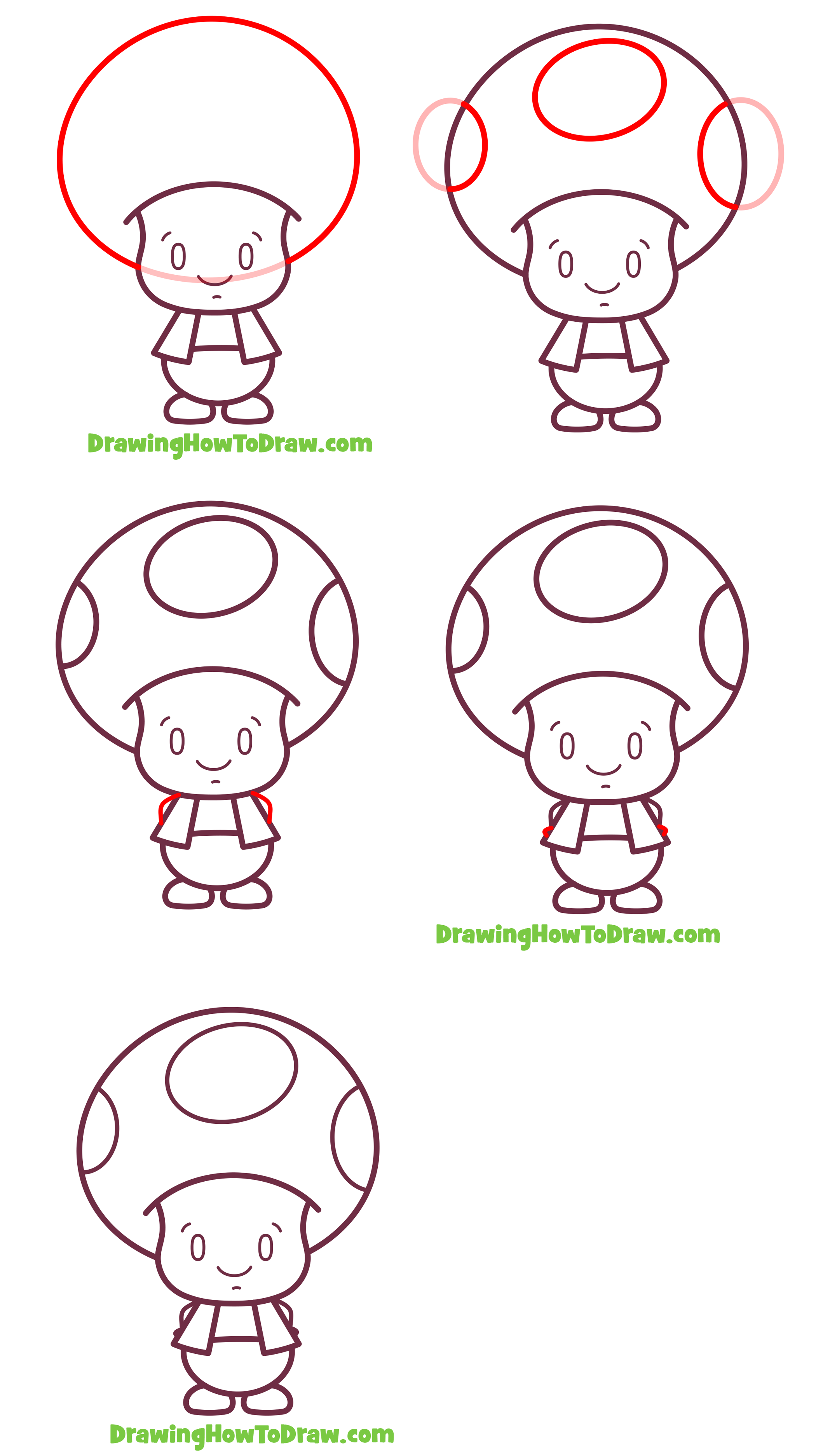Learn How to Draw Toad from Super Mario Bros (Cute / Kawaii / Chibi Style) Easy Step-by-Step Drawing Tutorial for Kids