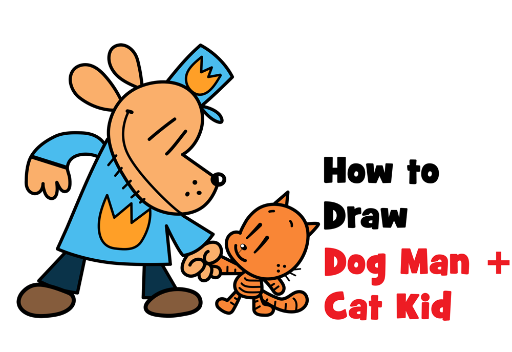 How to Draw Dog Man and Cat Kid Holding Hands with Easy Step-by-Step Drawing Tutorial for Kids