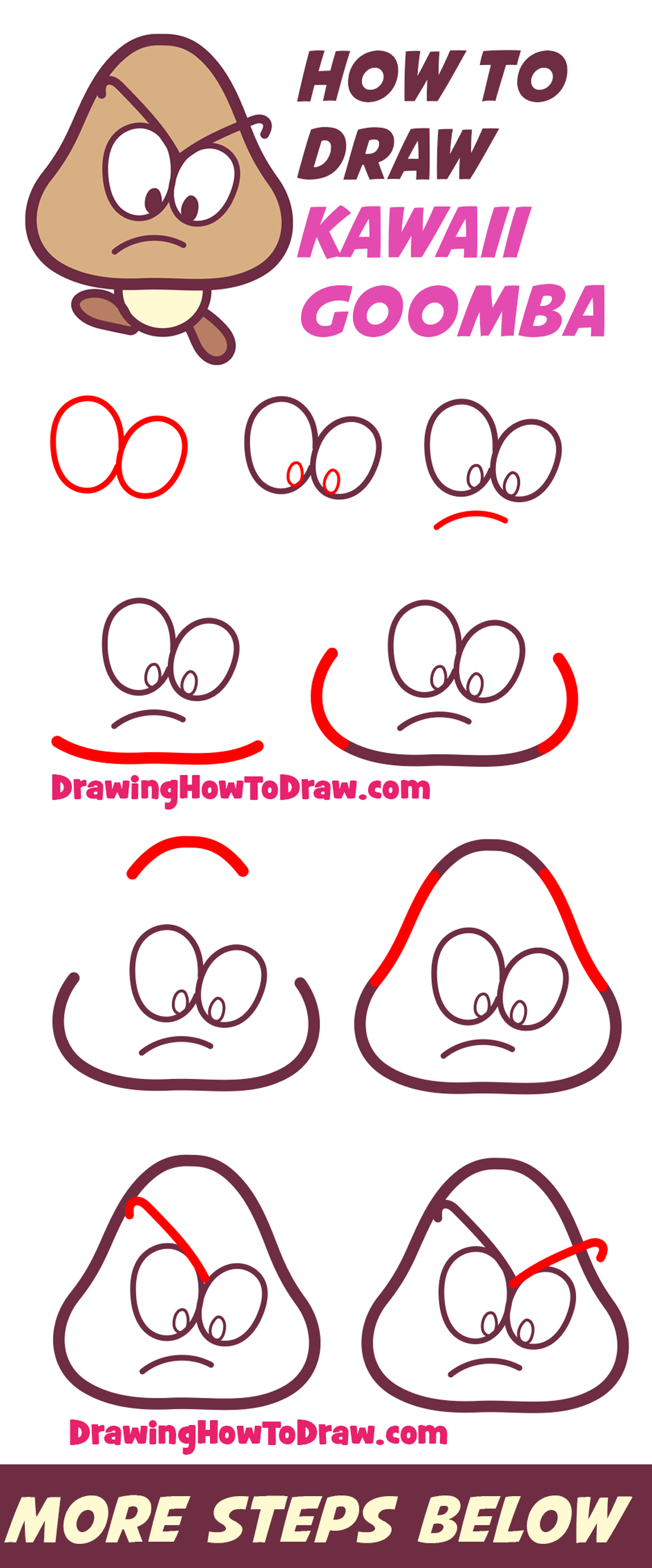 How to Draw Goomba from Super Mario Bros (Chibi / Kawaii / Baby Style) Easy Step by Step Drawing Tutorial