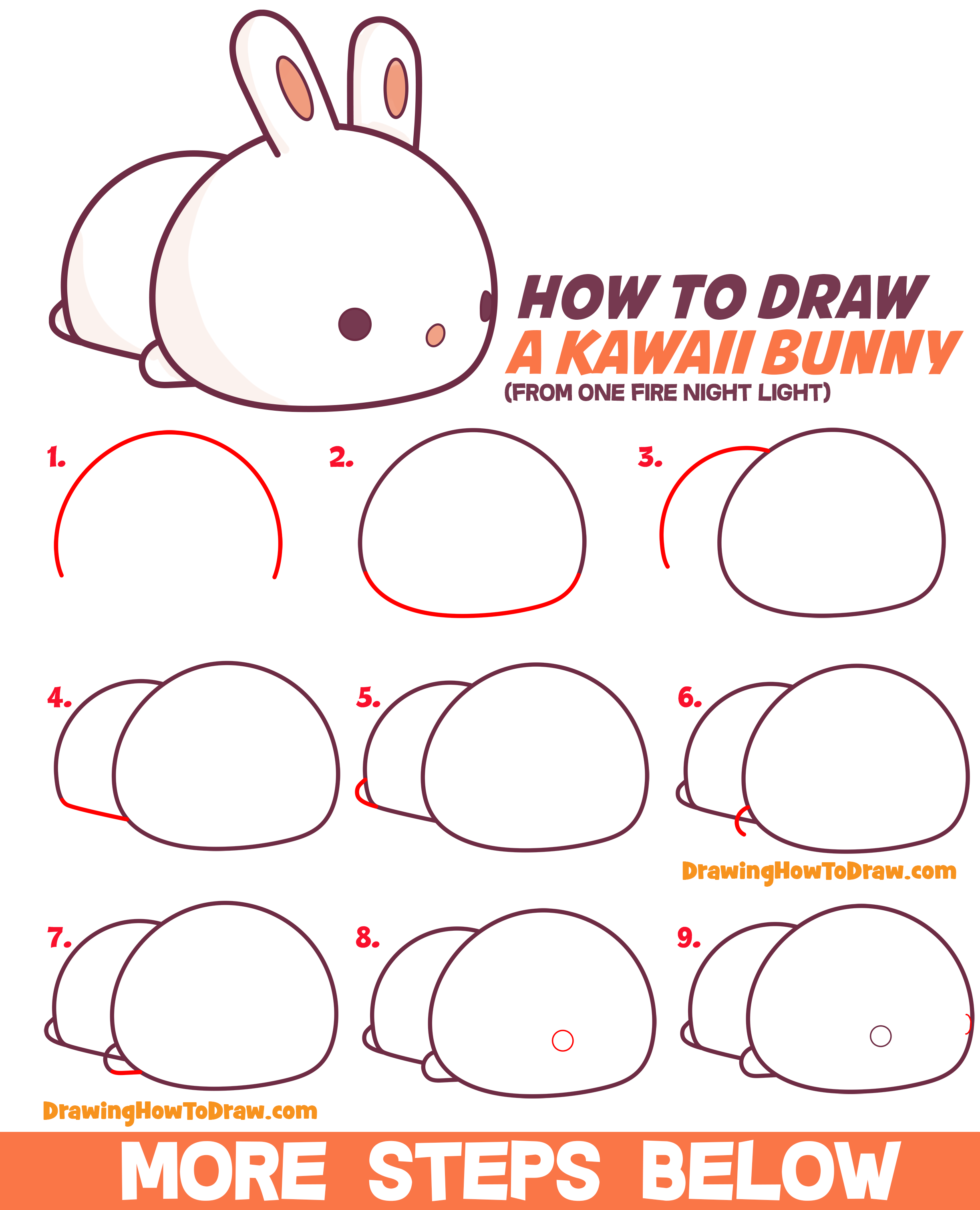How to Draw a Cute Bunny Rabbit Laying Down (Kawaii / Chibi Style) Easy Step-by-Step Drawing Tutorial for Kids