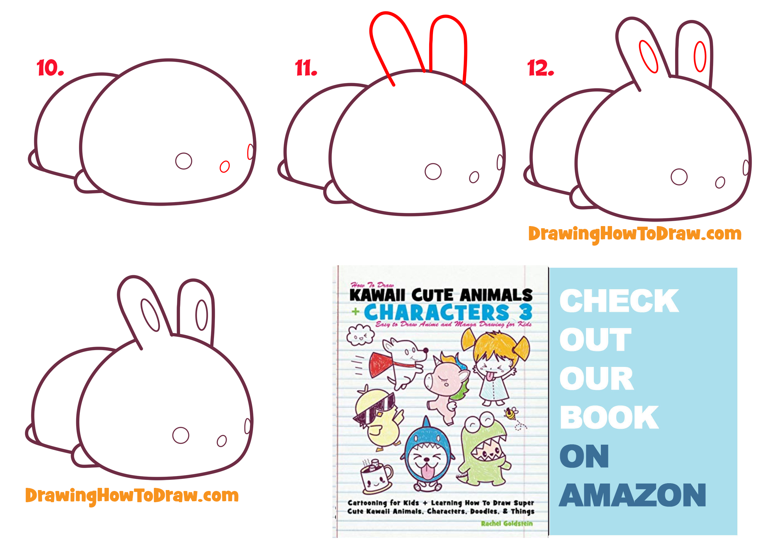 How to Draw a Cute Bunny Rabbit Laying Down (Kawaii / Chibi Style) Easy Step-by-Step Drawing Tutorial for Kids