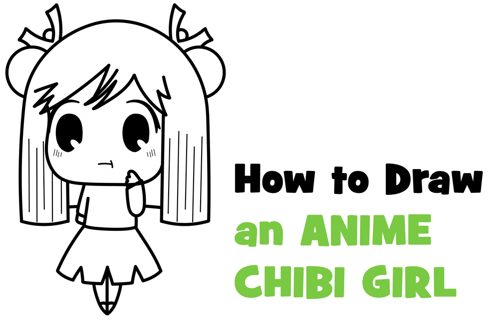 Learn How to Draw an Anime / Chibi Girl in a School Skirt and Buns Easy Step-by-Step Drawing Tutorial for Kids