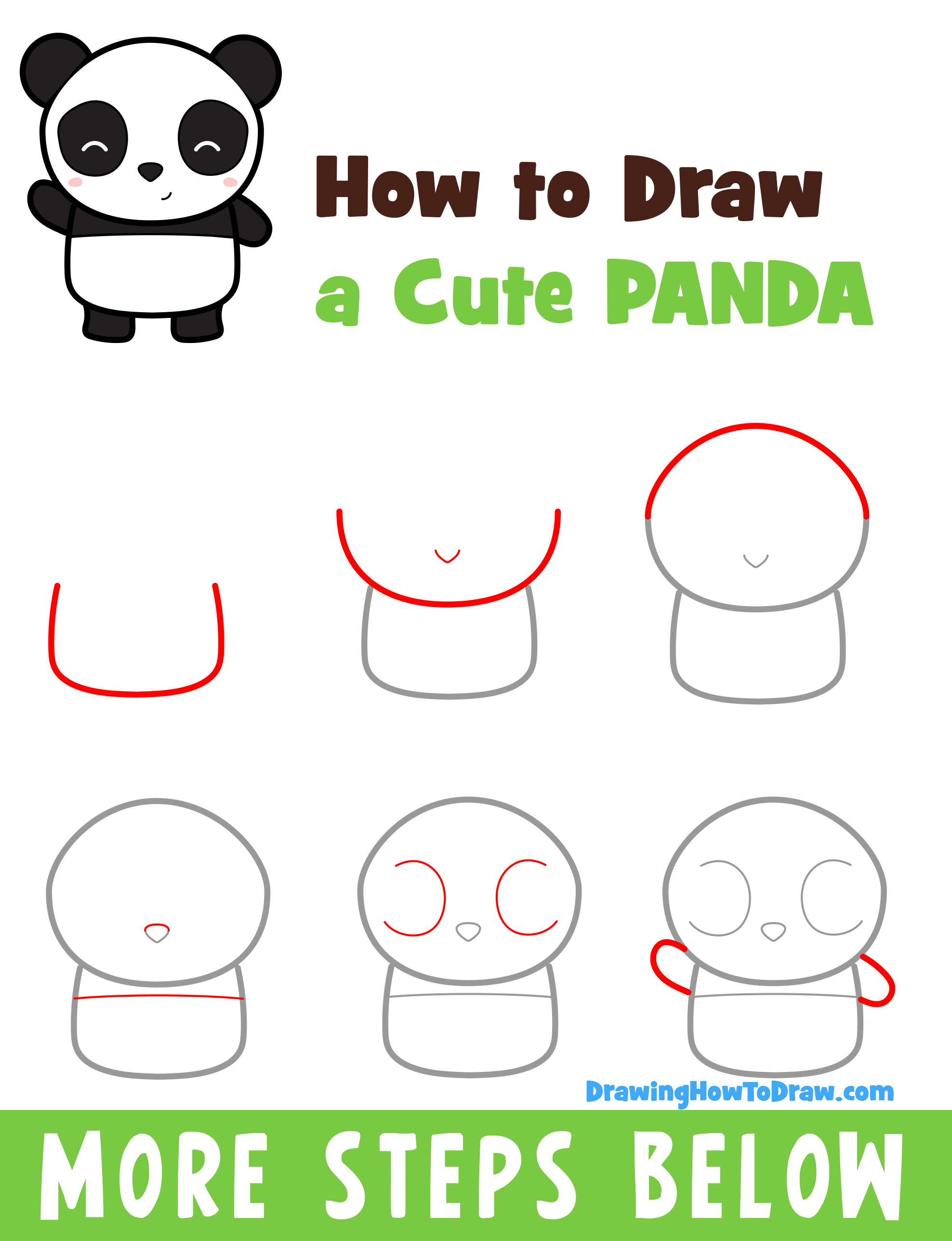 Learn How to Draw Cute Cartoon Panda Bear (kawaii) Easy Step-by-Step Drawing Tutorial for Kids