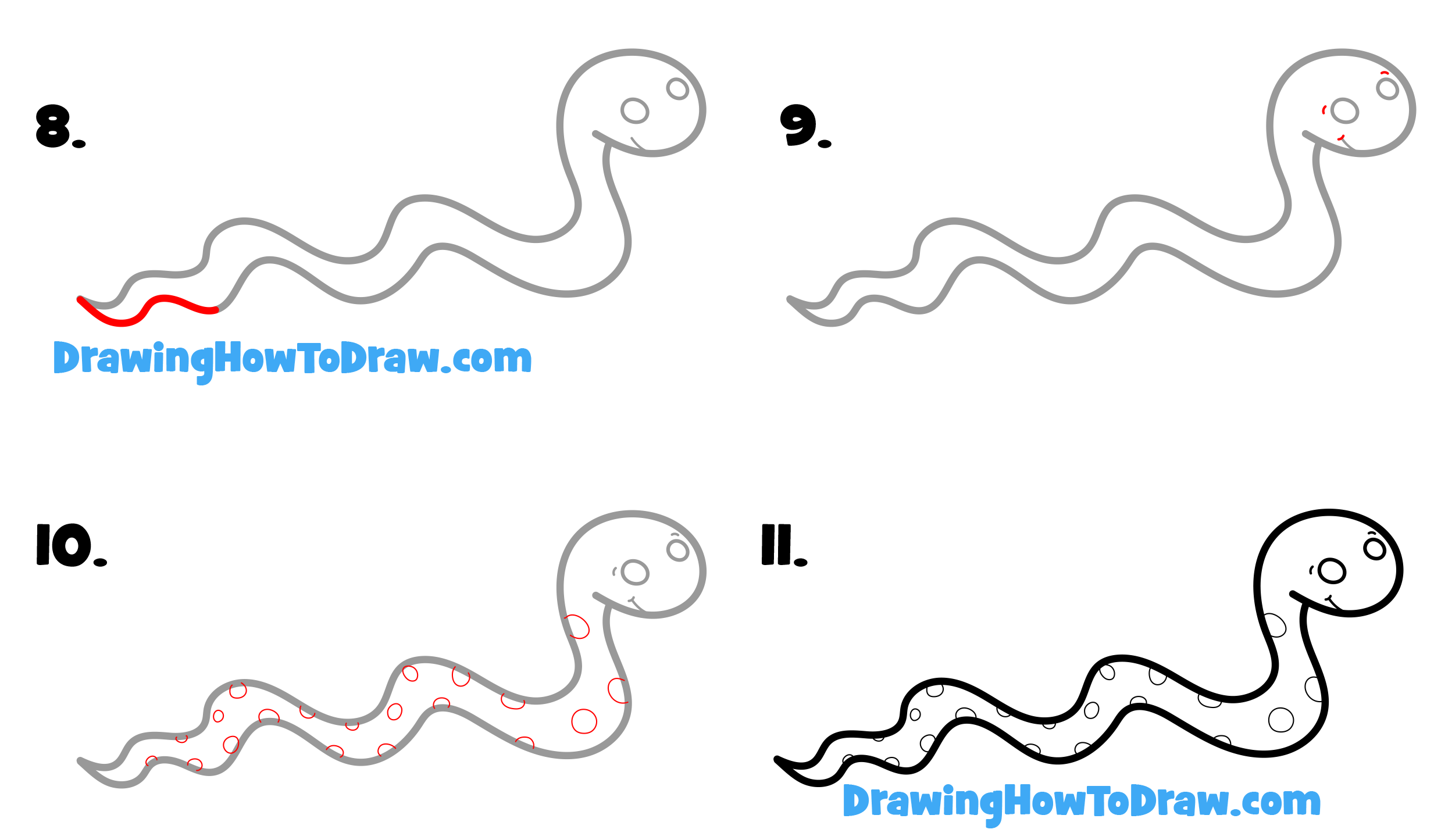 Learn How to Draw a Cartoon Snake Easy Step-by-Step Drawing Tutorial for Kids