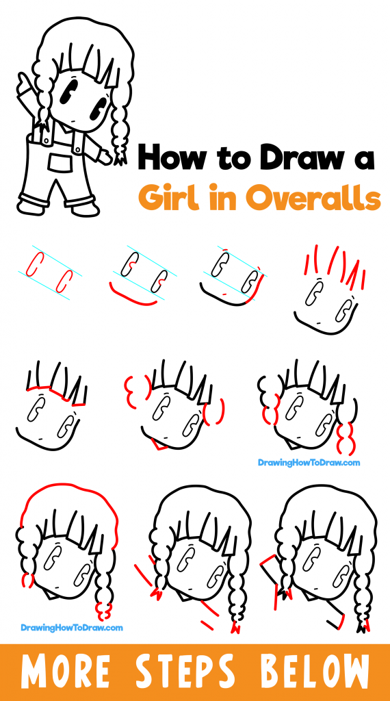 How to Draw a Cute Chibi Kawaii Girl in Overalls Easy StepbyStep