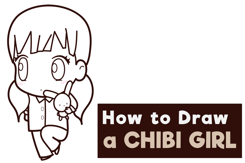 How to Draw a Cute Chibi Anime Girl Holding a Stuffed Bunny Easy Step by Step Drawing Tutorial for Kids