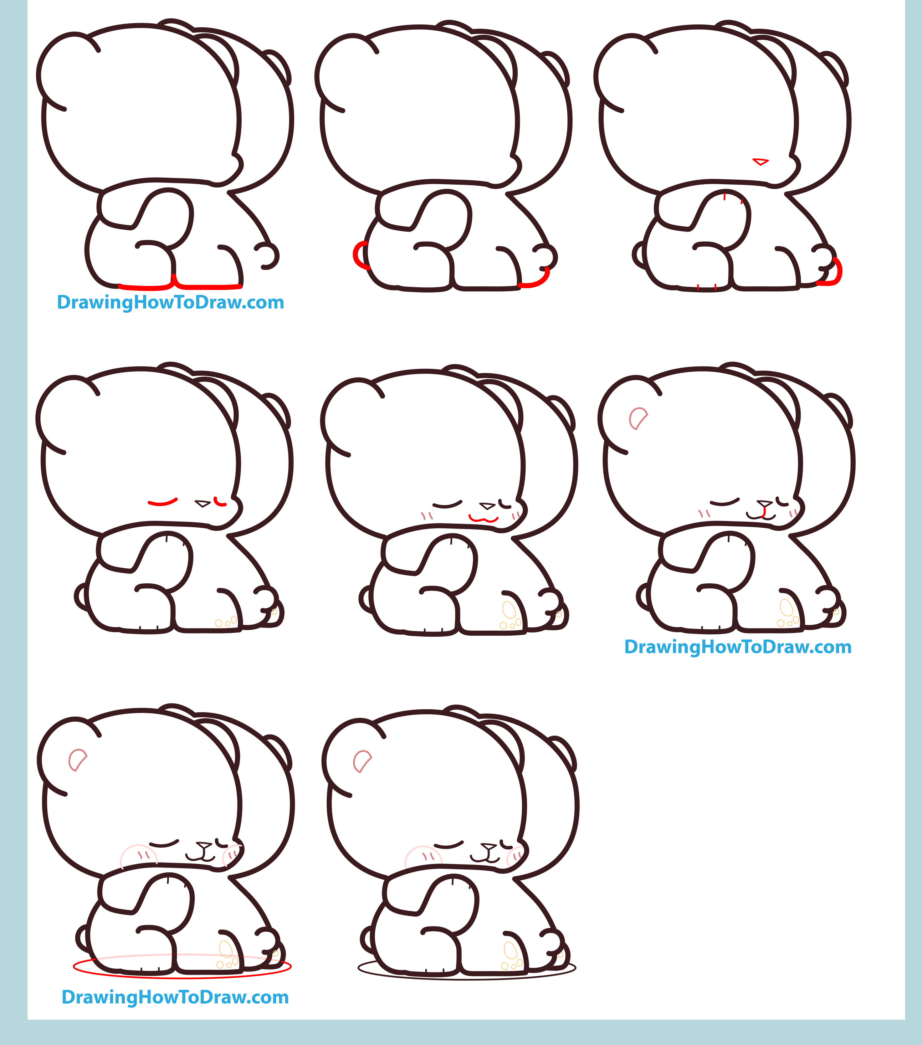 How to Draw The 2 Kawaii / Chibi Bears Hugging from Milk and Mocha - Easy Step by Step Drawing Tutorial