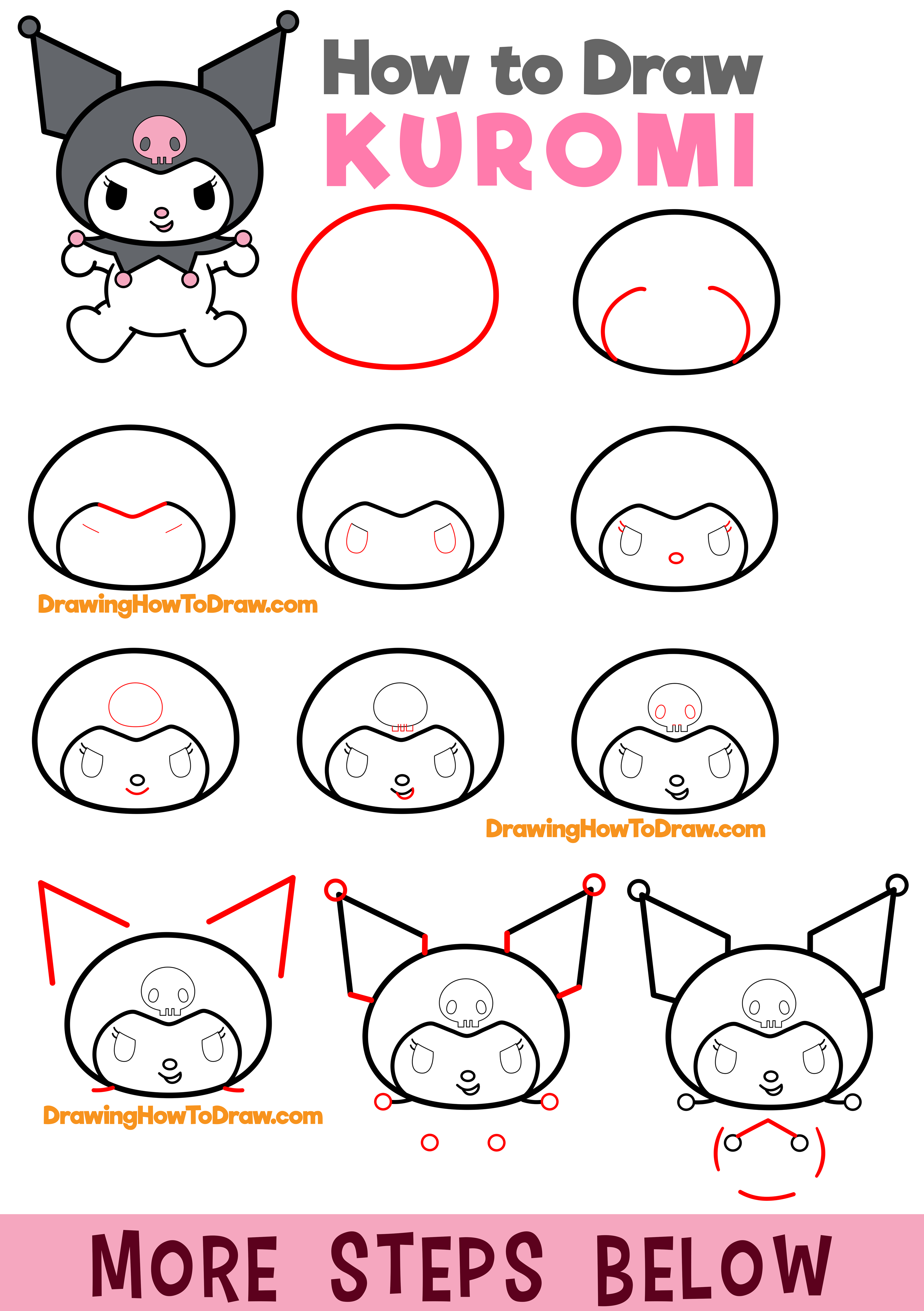 Learn How to Draw Kuromi from My Melody and Hello Kitty Easy Step-by-Step Drawing Tutorial for Kids
