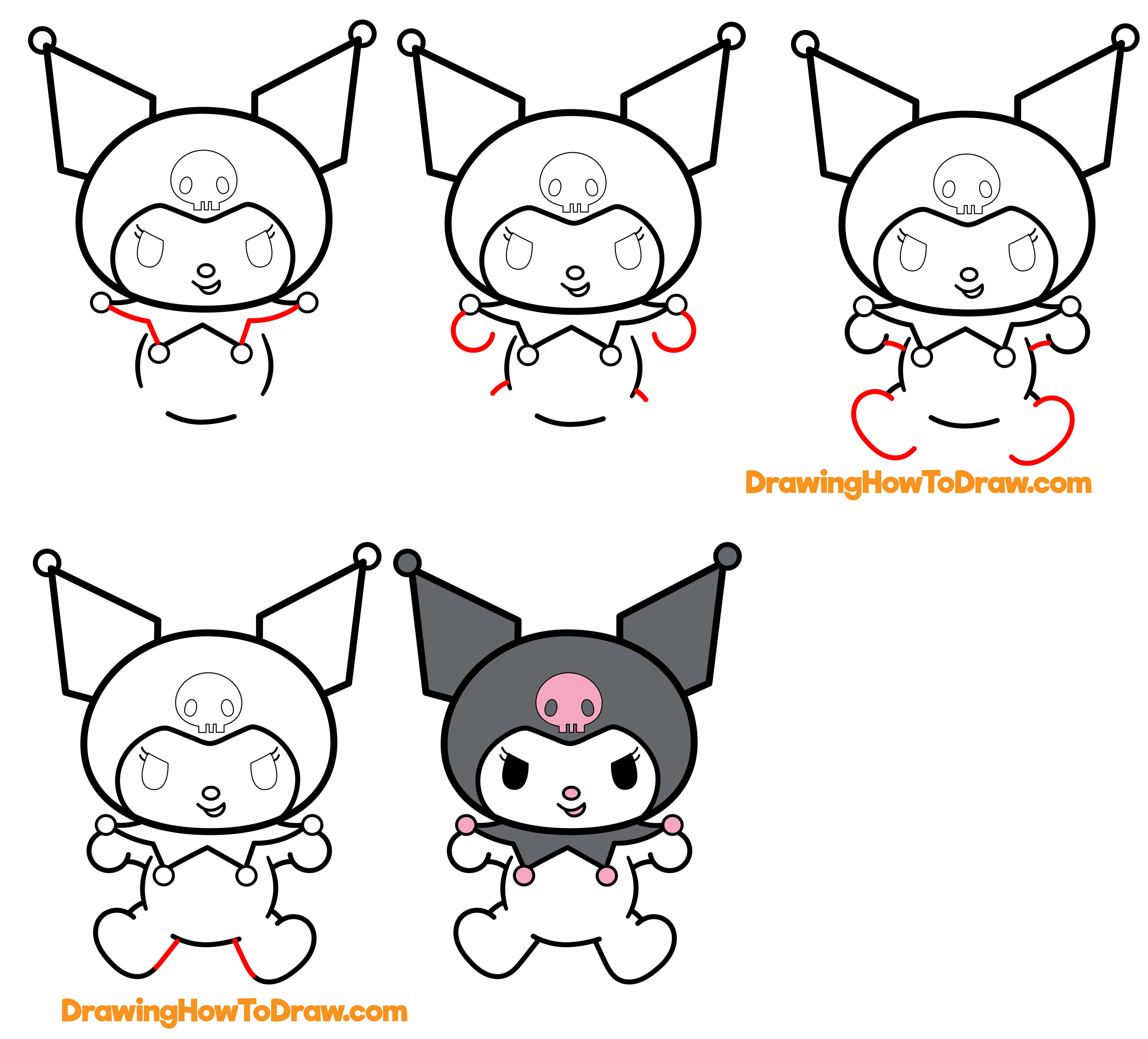 How to Draw Kuromi from My Melody and Hello Kitty Easy Step by Step ...