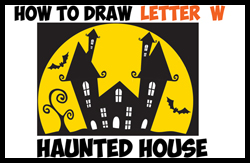 How to Draw Haunted House from the Letter W Shape