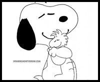How to Draw Snoopy and Woodstock Hugging